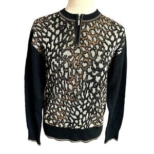 Vintage R Martegani Womens Wool Blend Animal Print Brown Black Sweater Italy M ?